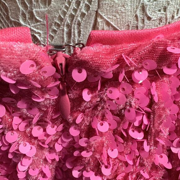 ASOS LUXE bubble hem mini dress in pink sequin Size 8 NWOT BARBIE Softgirl - Picture 9 of 15